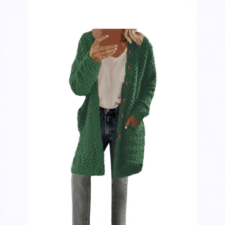 Ladies Long Plush Jacket with Button Detail Lune London