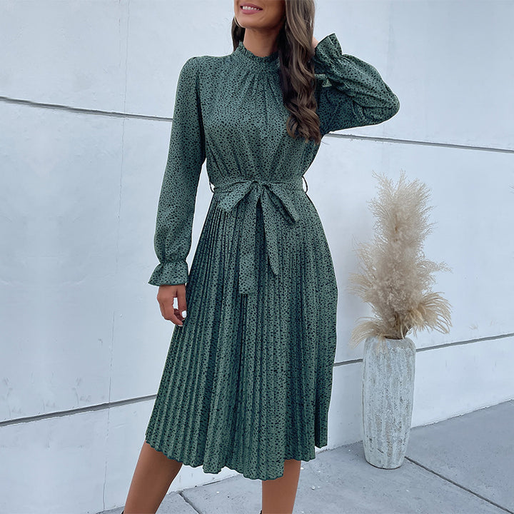 Midi dress for women with high quality collar, waist belt and floral pattern Lune London