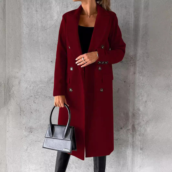 Ladies Elegant Double Button Textured Fabric Coat Lune London