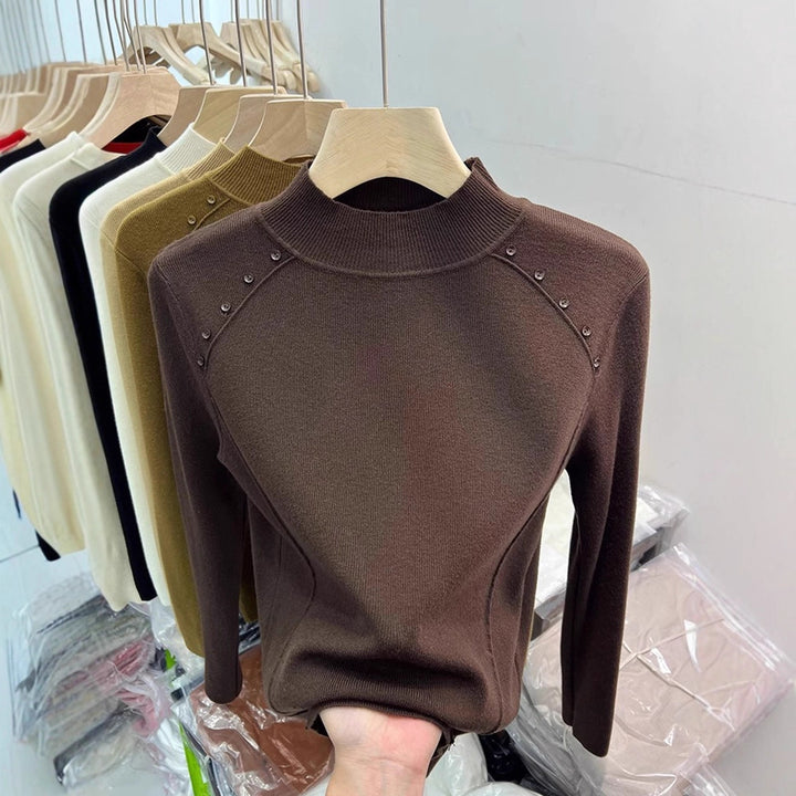 Elegant sweater for women with button details and high collar Lune London