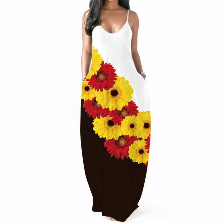 Robe maxi femme avec accents floraux et poches latérales sophistiquées Chic & Stil
