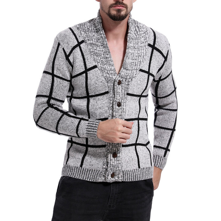 Fashion knitted jacket for men with checkered pattern and stylish lapels Lune London