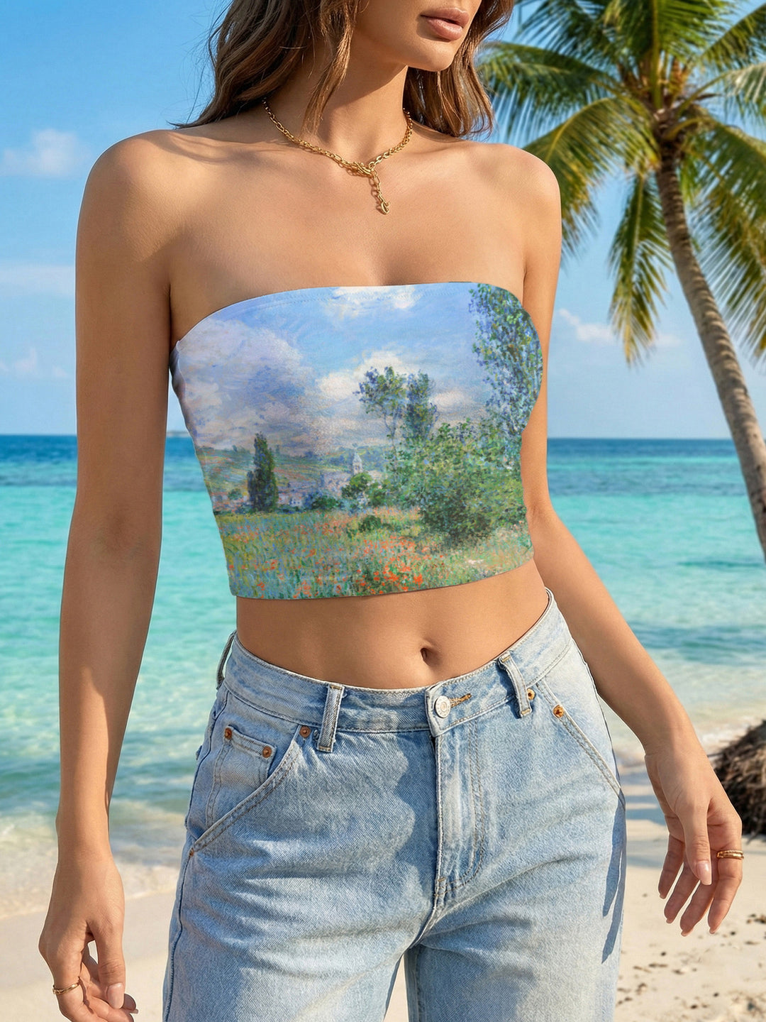 Women's Bandeau Top with Creative Marble Design Lune London
