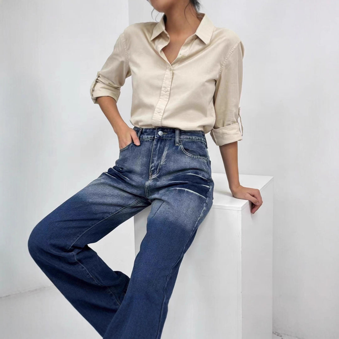 Women's wide high-cut jeans with special washing effect Lune London