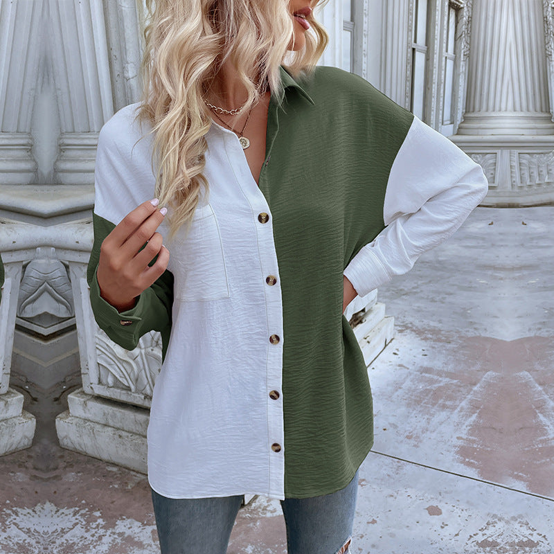Chemise blouse oversize pour femmes avec deux designs de couleur et détails de boutons à la mode Chic & Stil