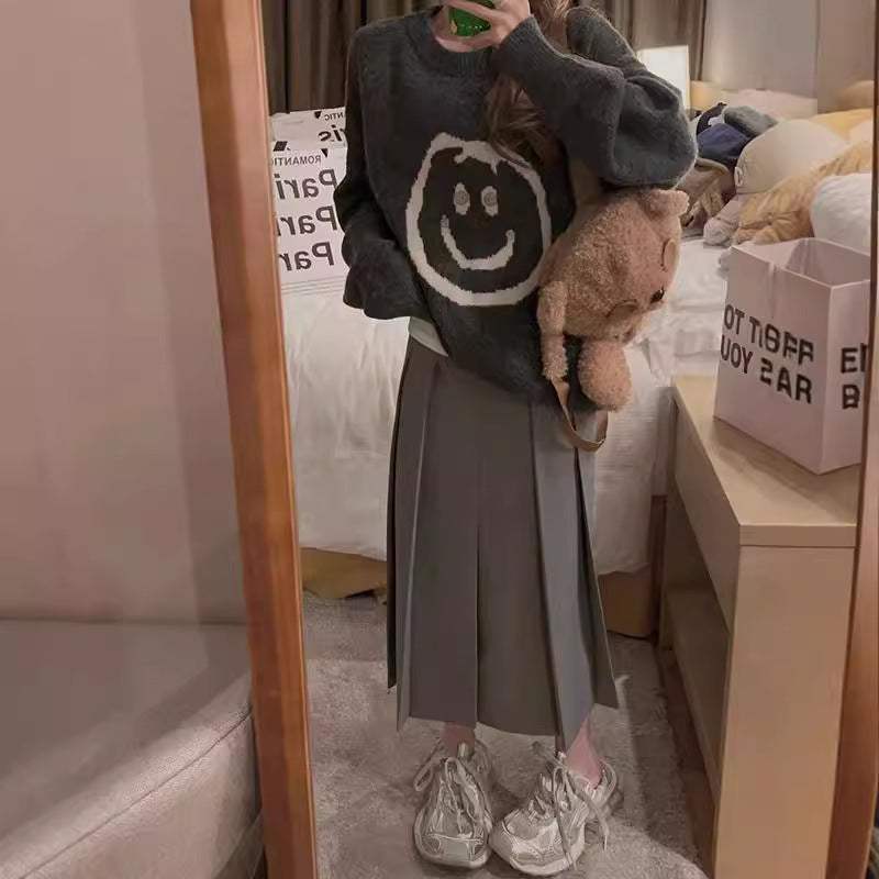 Casual knit sweater for women with happy Smiley pattern and modern cut Lune London