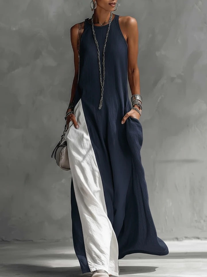 Women Casual Maxi Dress with Asymmetrical Cut and Deep Back Neckline Lune London