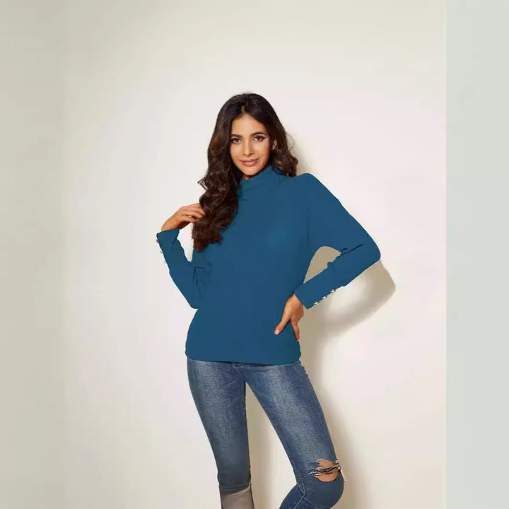 Women Modern Turtleneck Sweater with Button Detail Lune London