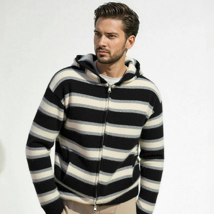 Hooded jacket for men with modern stripes and practical pockets Lune London