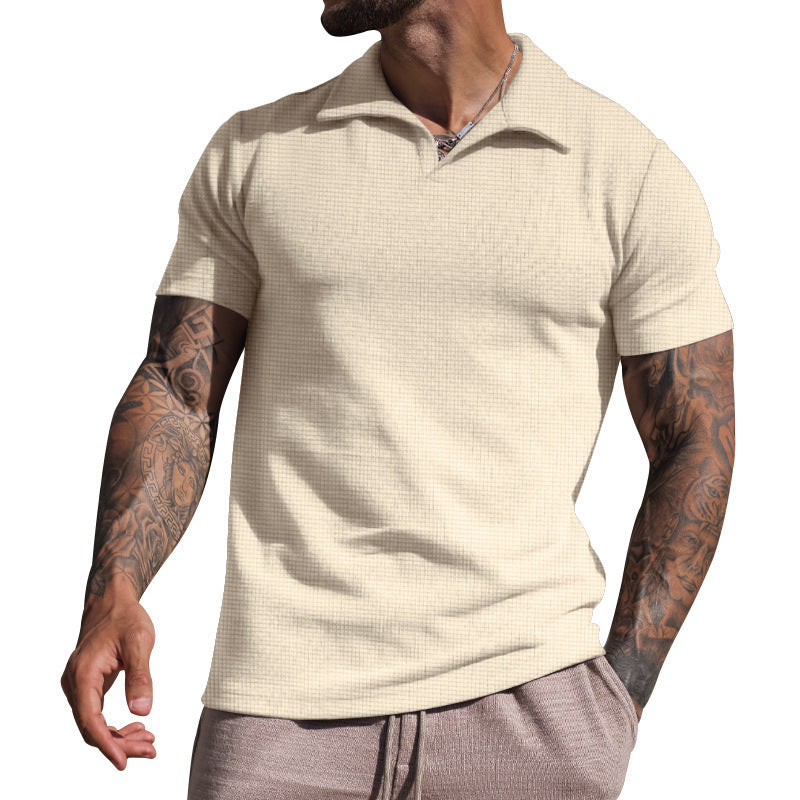 Men's Short Sleeve Polo with Textured Design and Modern Collar Lune London