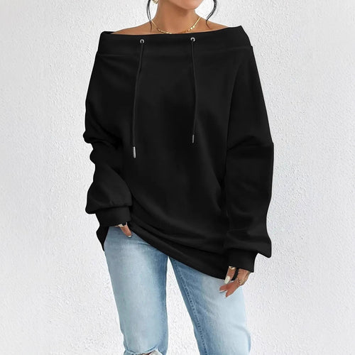 Casual sweatshirt for women with open shoulder part and cord Lune London