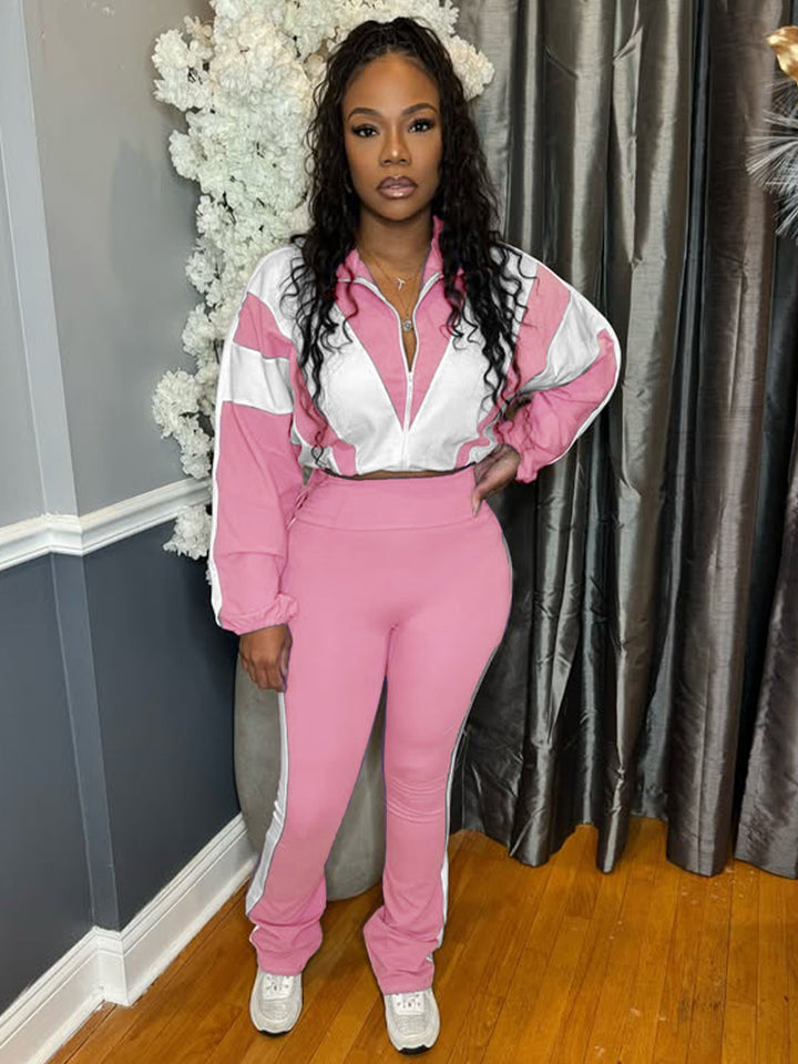 Ladies two-piece sports set with cropped jacket and fitted leggings Lune London