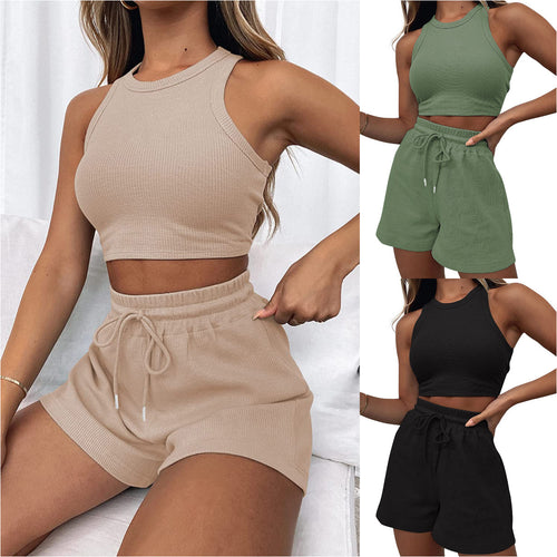 Tenue courte sportive à deux pièces pour femmes avec structure côtelée Lune London