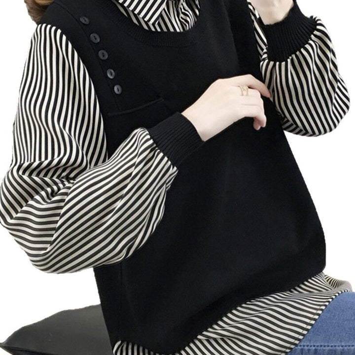 Pull superposé pour femmes avec insert de blouse à rayures Chic & Stil