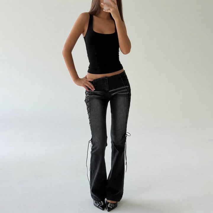 Flared jeans for women with a chic and stylish innovative lace-up design