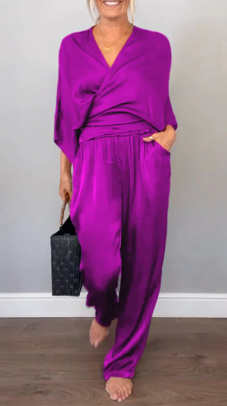 Women Elegant Wrap High-End with Loose Cut and Matching Palazzo Pants Lune London