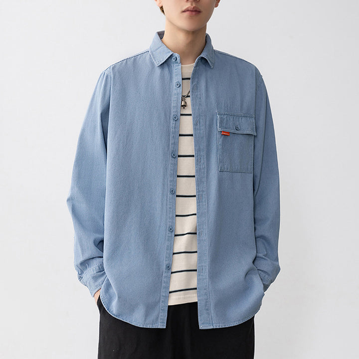 Men's denim shirt with applied chest pocket Lune London