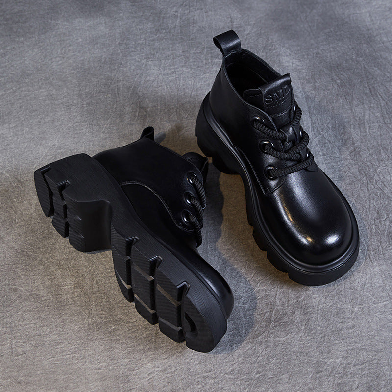 Lune London | Boots - Genuine Leather - High Shaft - Thick Sole - Lace Closure