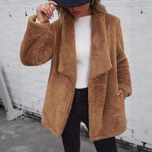Ladies Plush Oversized Coat with Open Cut Lune London