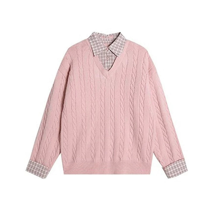 Pull en tricot épais pour femmes avec motif en cable et col en V Chic & Stil