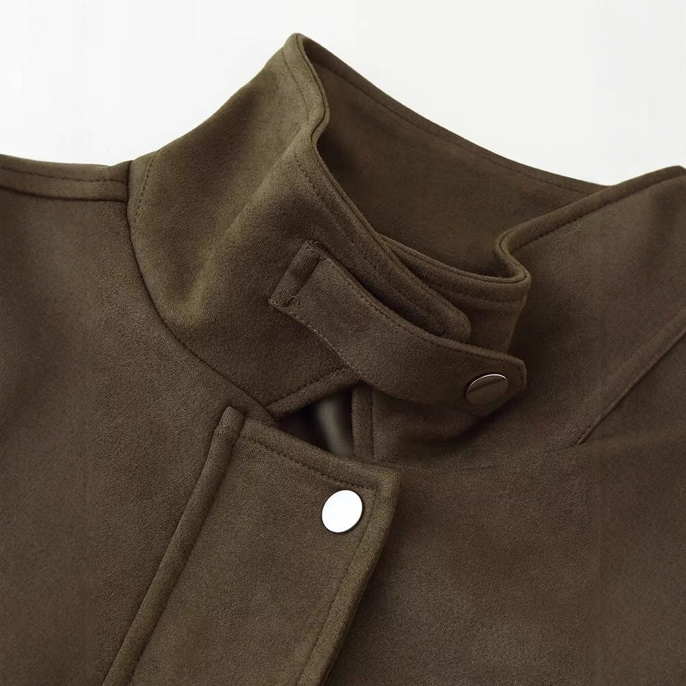 Suede jacket with high collar and practical pockets for ladies Lune London