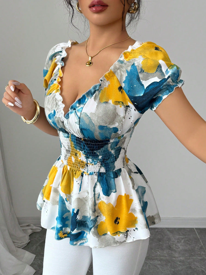 Blouse femme avec volants floraux et taille élastique Chic & Stil