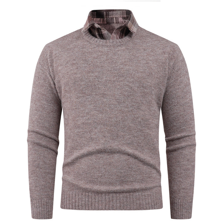 Men's Fine Crew Neck Sweater with Integrated Shirt Collar Lune London