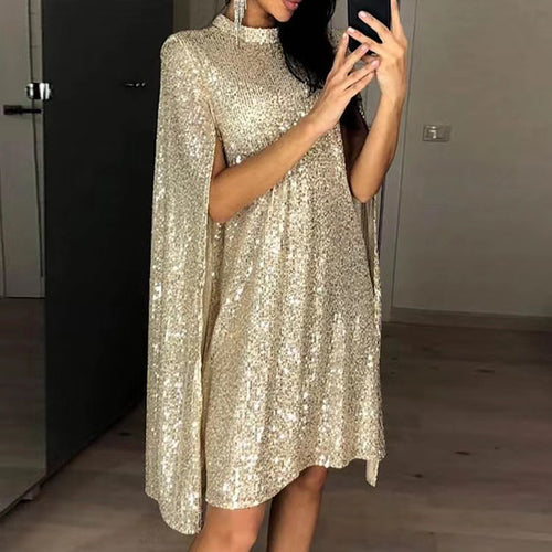 Women's elegant shimmering evening dress with a wide cut and sparkling look