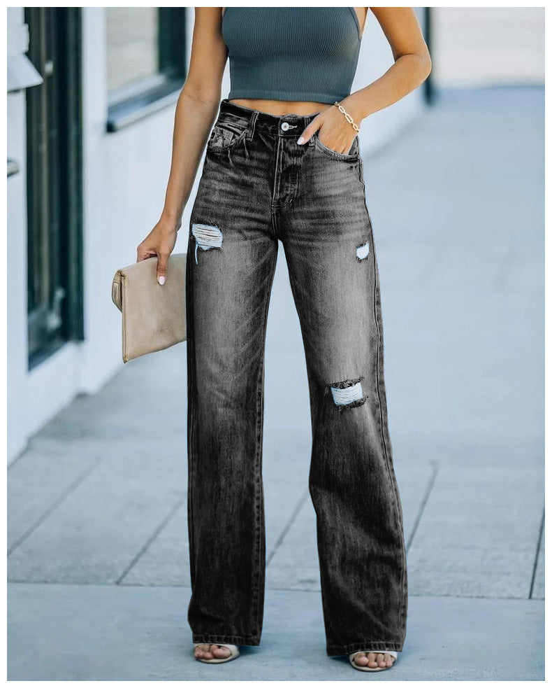Jeans femmes à coupe large avec détails déchirés Chic & Stil