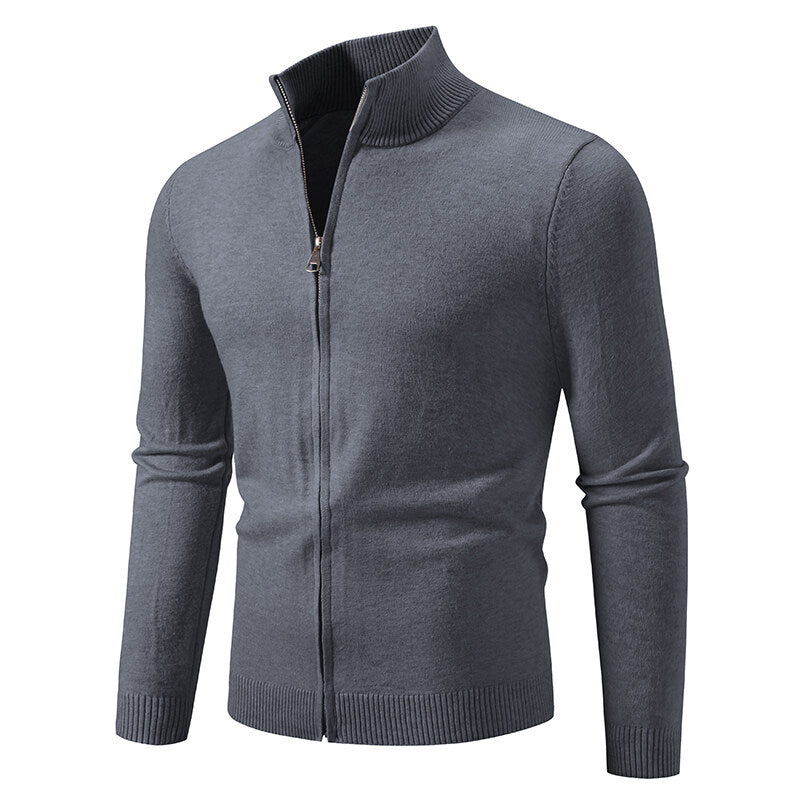 Men's Cardigan with Modern Stand-Up Collar and Functional Zipper Lune London