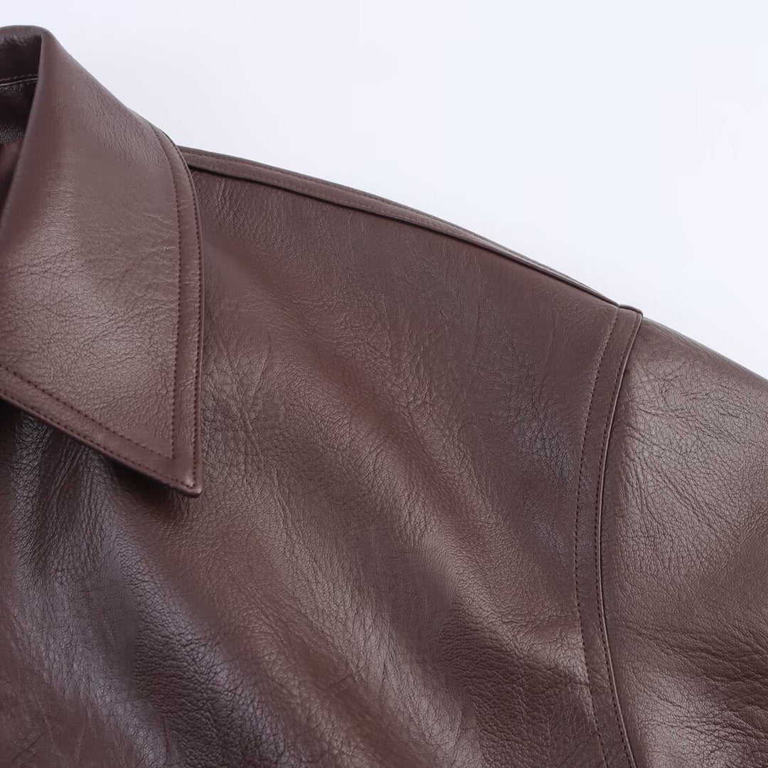 Synthetic leather jacket with high collar and elastic waist for women Lune London