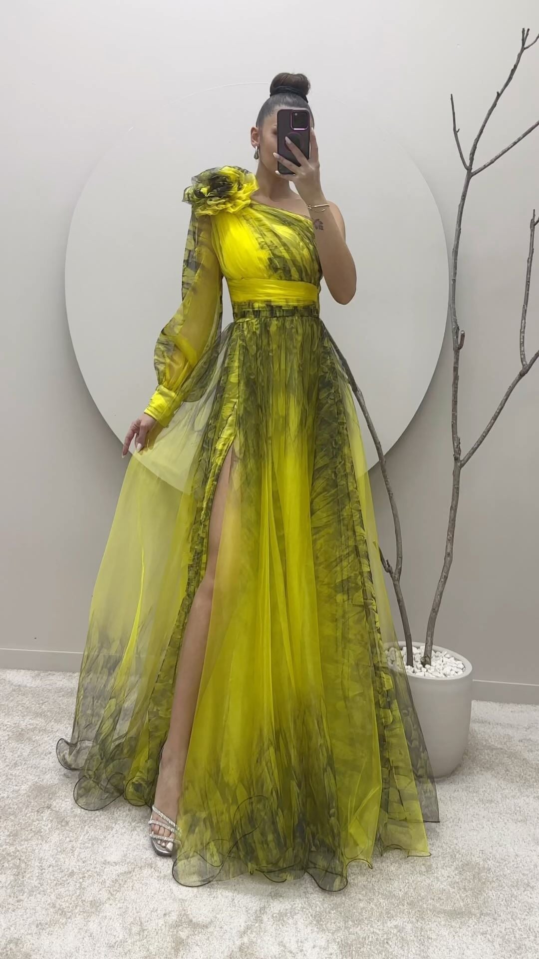 Women's Exquisite Maxi Dress with Asymmetric Strap and Voluminous Ruffle Details Lune London
