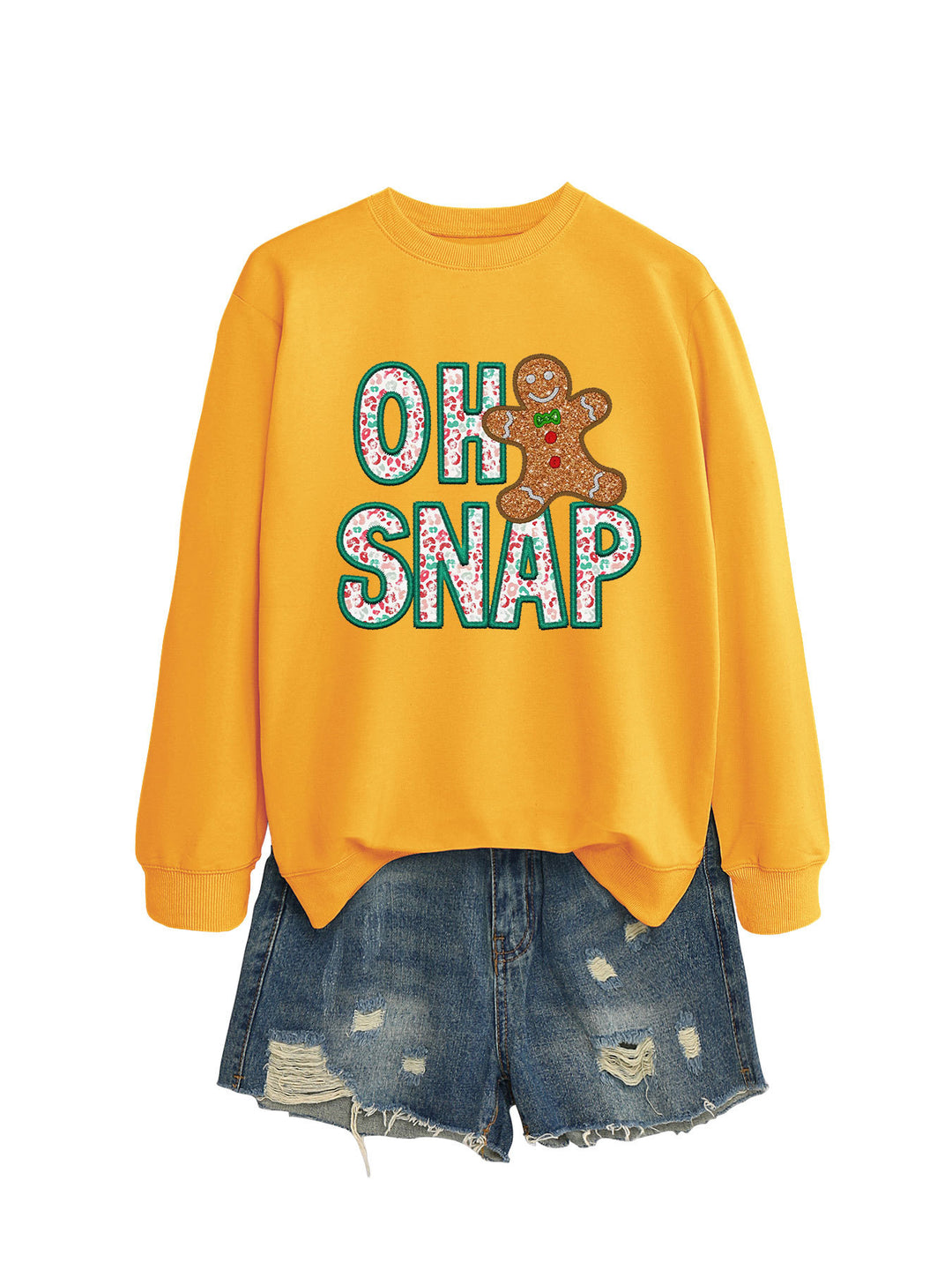 Sweatshirt pour femmes avec motif de bonhomme en pain d'épice amusant et lettrage étincelant Chic & Stil
