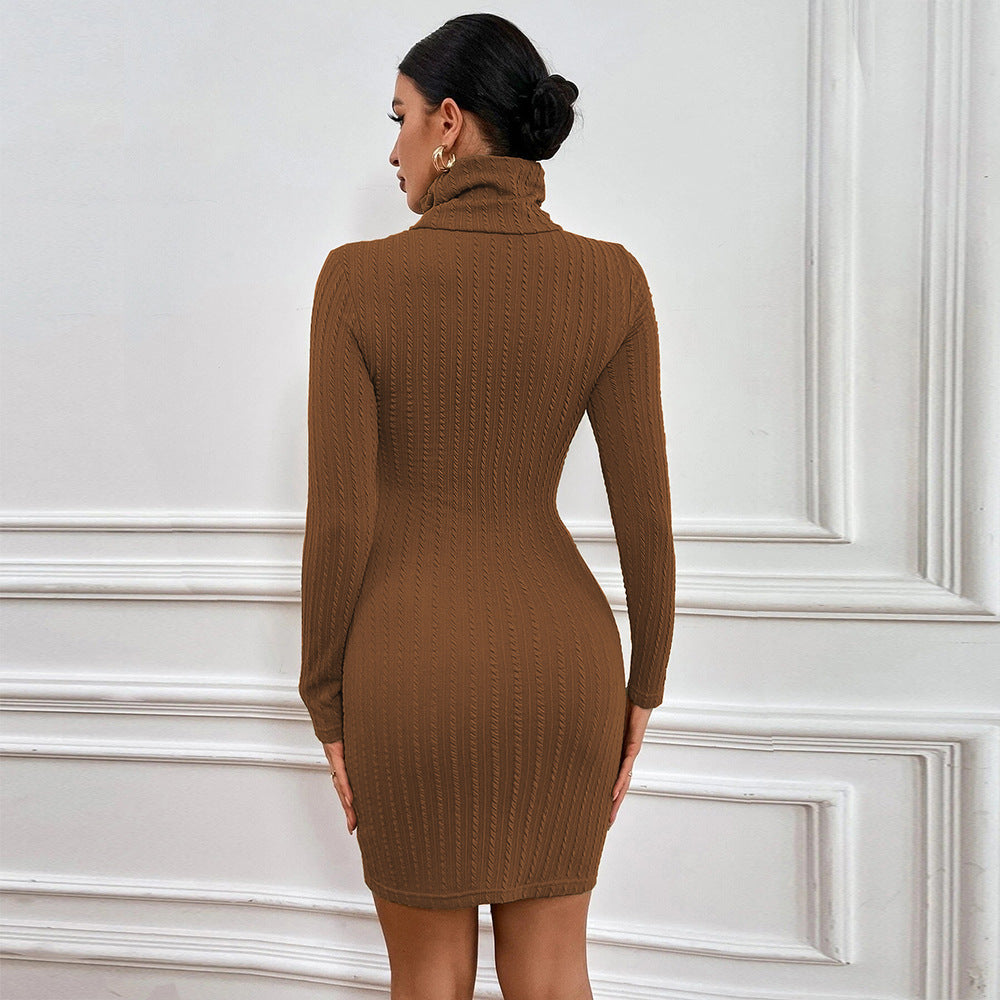 Robe en tricot pour femme avec col roulé élégant et détails décolletés à la mode Chic & Stil