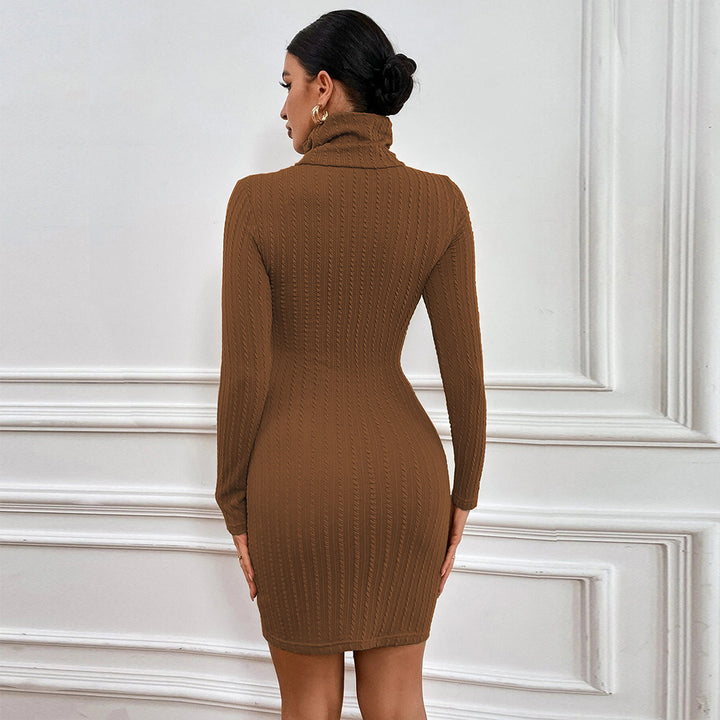 Robe en tricot pour femme avec col roulé élégant et détails décolletés à la mode Chic & Stil