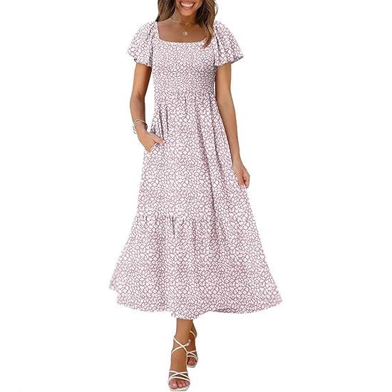 Maxi dress for women with thin straps and voluminous ruffles Lune London