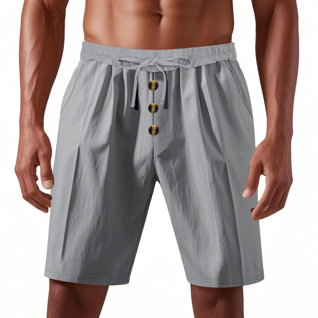 Shorts d'été légers pour hommes avec taille élastique et détails de bouton pratiques Lune London