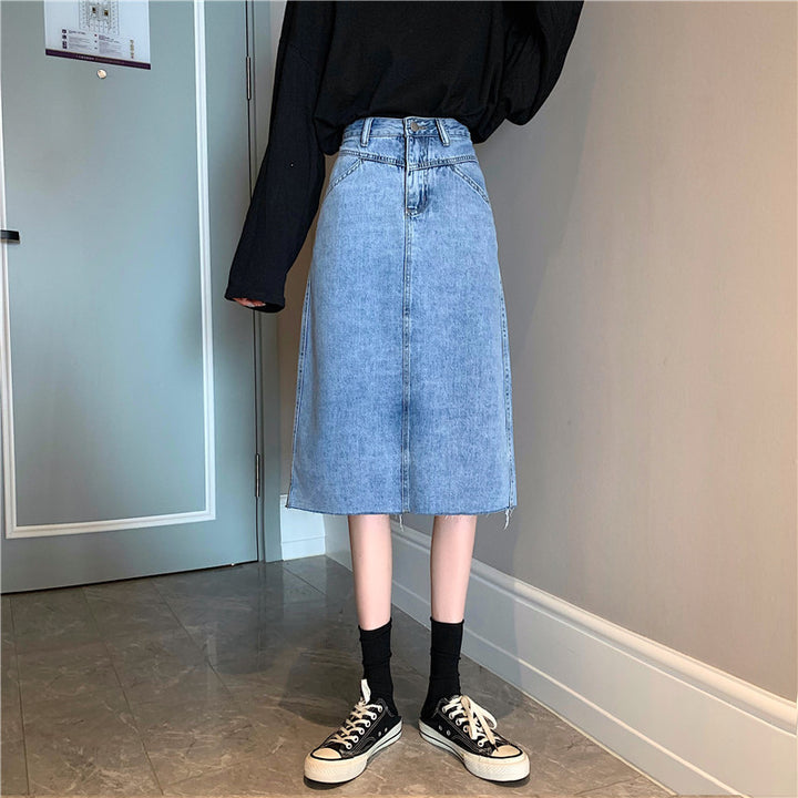 Jupe en denim midi pour dames avec ourlet irrégulier Chic & Stil
