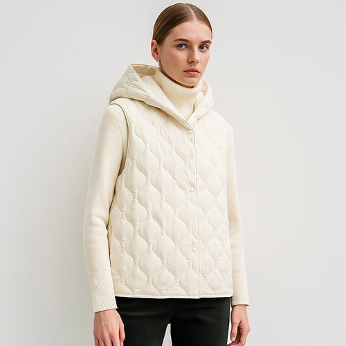 Ladies padded vests with hidden hood and soft inner lining Lune London