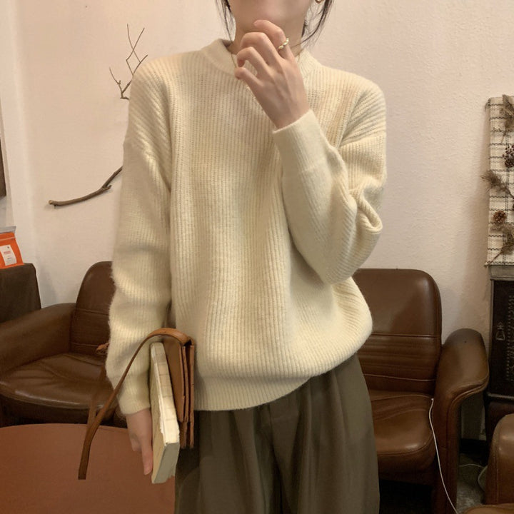 Ladies Elegant Fine Knit Sweater with High Neck and Casual Cut Lune London
