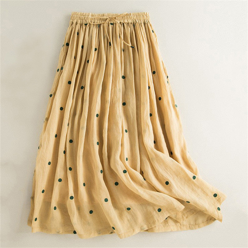 Ladies long and light skirt with elastic waistband and polka dot design Lune London