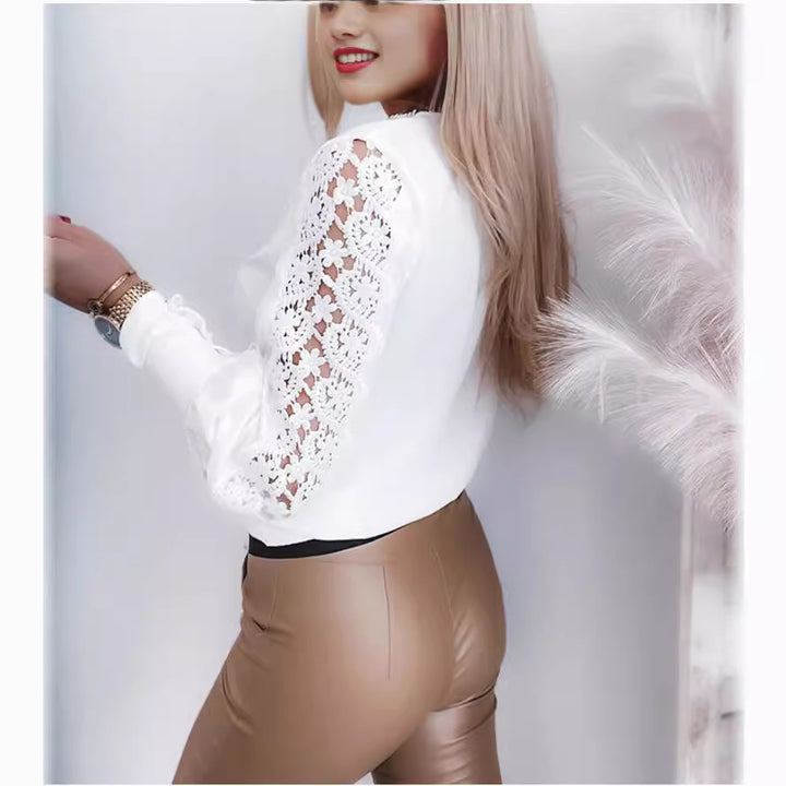 Elegant blouse for women with lace embellishments and V-neck Lune London
