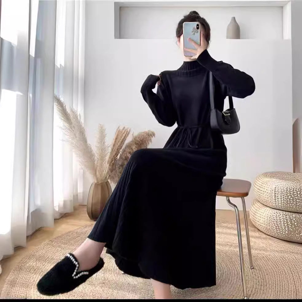 Knit dress for women with ribbed structure and waistband Lune London