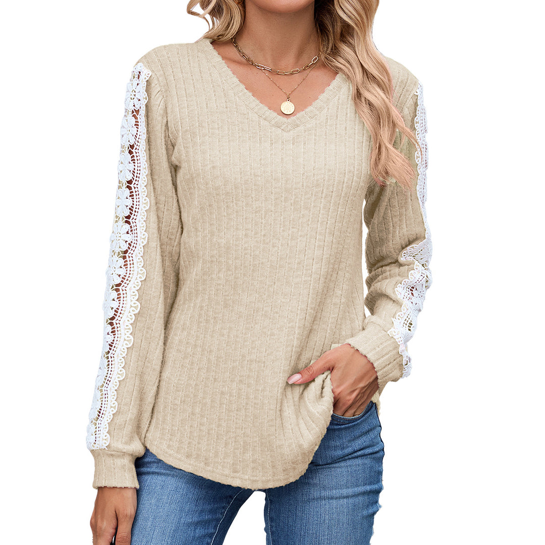 Ladies V-Fitted Sweater with V-Neck and Chic Lace Details