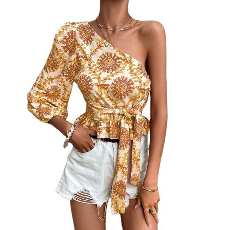 Ladies Chic One-Shoulder Peplum Top