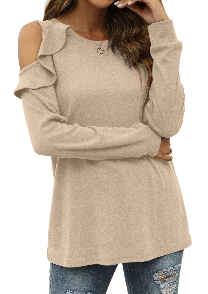 Long sleeve t-shirt for women with cut-out sleeves and ruffle detail Lune London