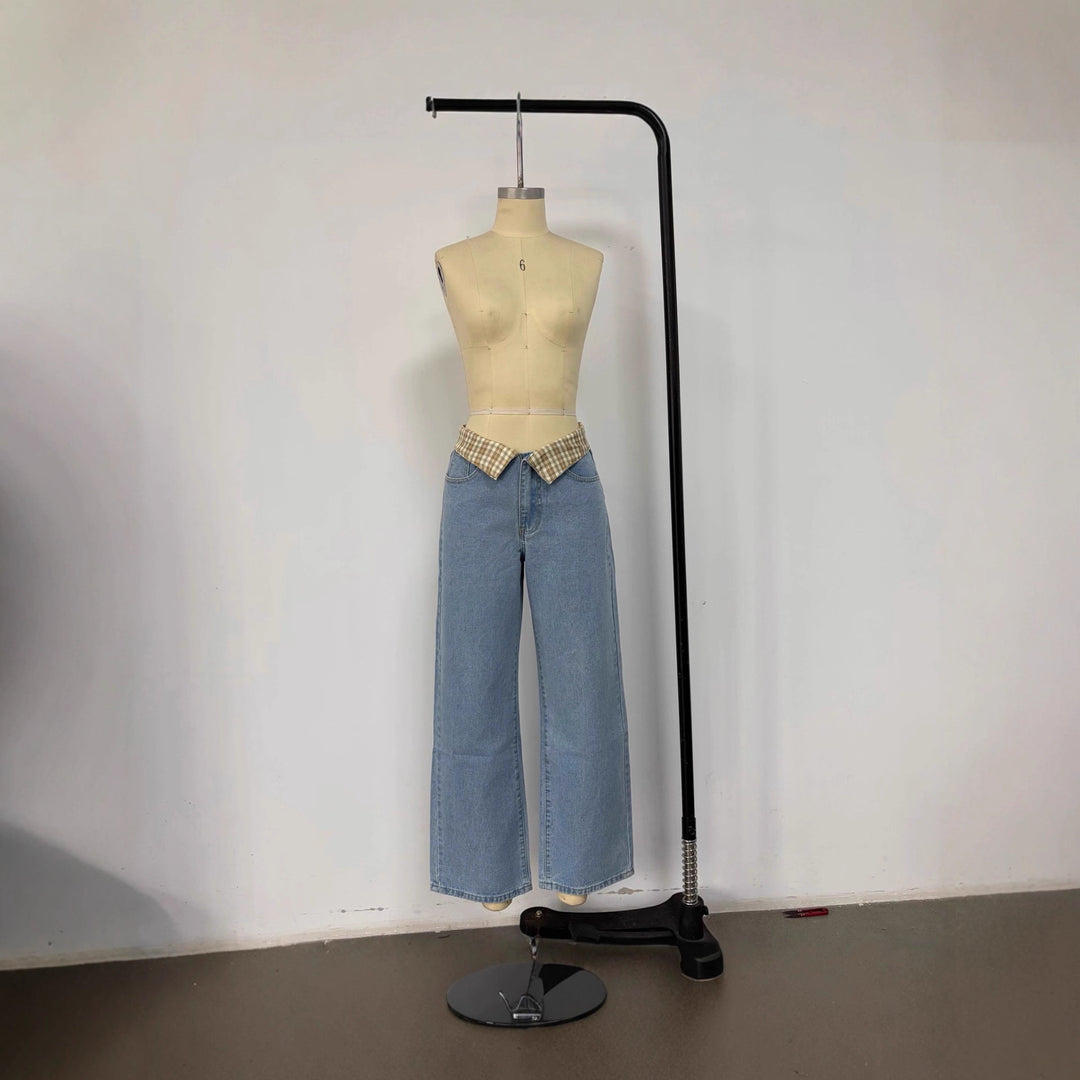 Ladies Wide Jeans with Checked Waist Lune London