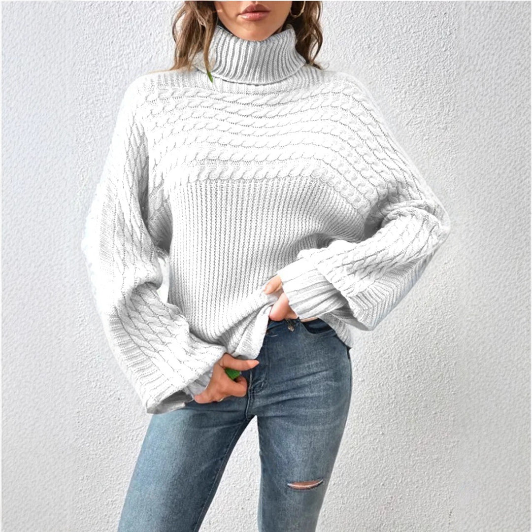 Ladies Comfortable Turtleneck Sweater with Textured Design Lune London