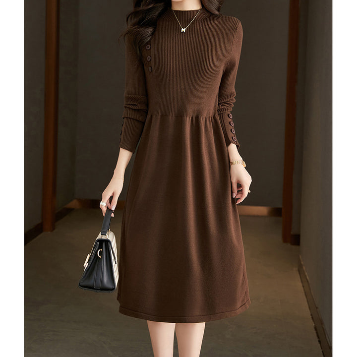 Knit dress for women with stylish button details and a round collar Lune London