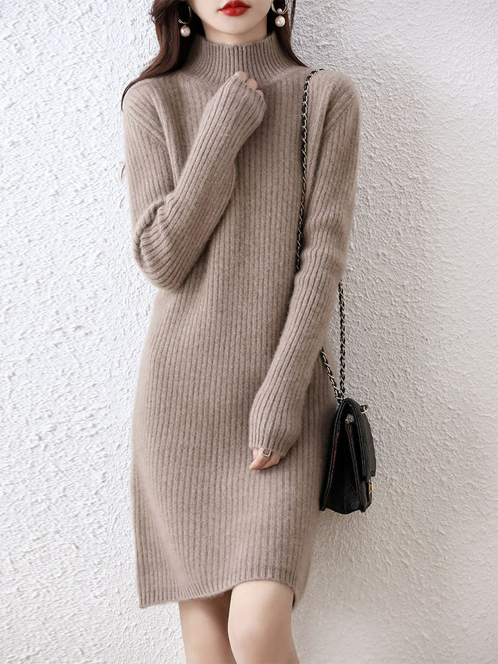 Women's knitted dress with elegant ribbed design and high collar Lune London
